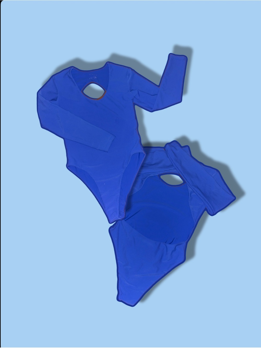Long-Sleeve Royal Blue One-Piece Swimsuit with Keyhole Back